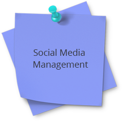 A blue post it note with the words social media management on top.