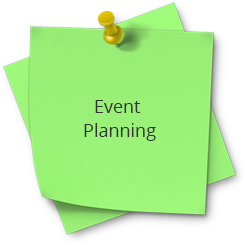 A green post it note with the words event planning on top.